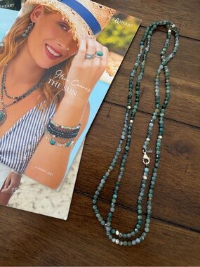 Grace & Heart GO GREEN Necklace 42” .925 SS Brass Moss Agate Jewelry COLLECTORS